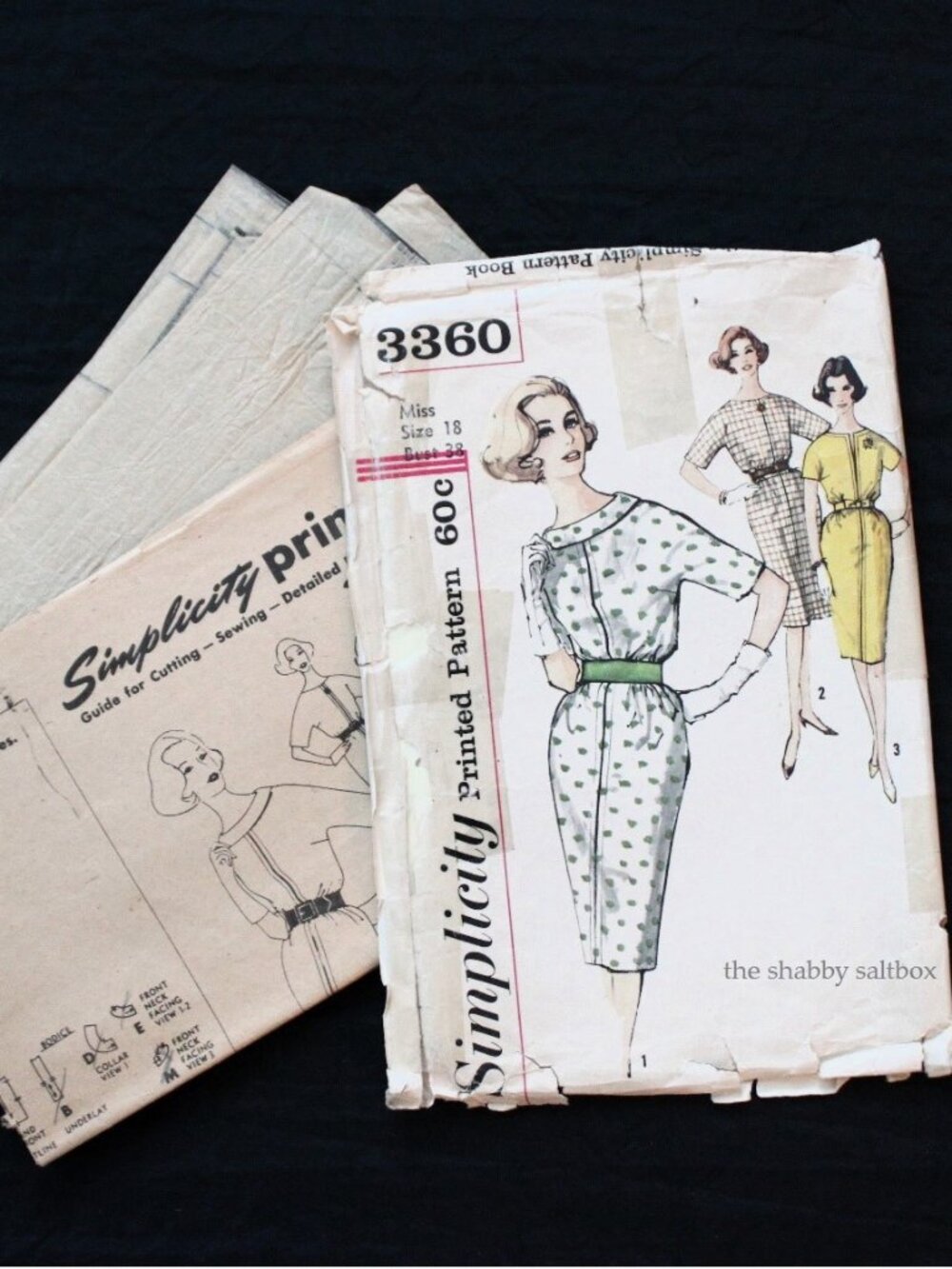 VTG 60s Simplicity Day Dress Sewing Pattern 3360 Size 18 Bust 38 BOW BELT Cut